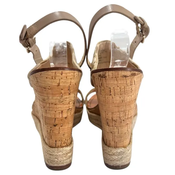 Coach Khaki Leather Signature Canvas Mendez Cork Wedges Sandals - Image 12