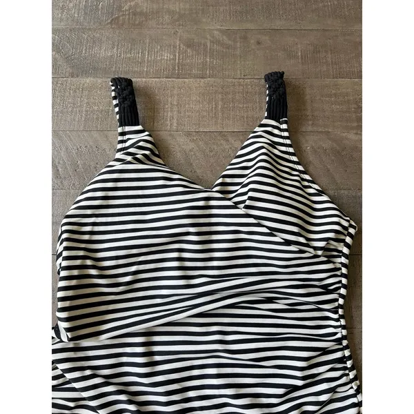 MERONA‎ Black White Striped One Piece Swimsuit Adjustable Straps Size Large - Image 2