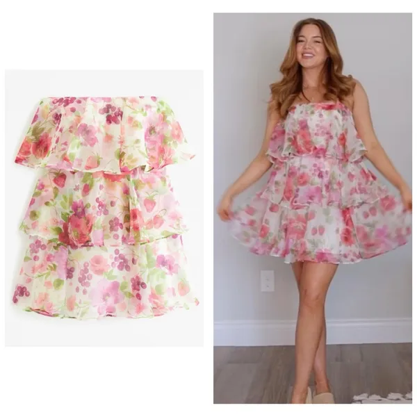 NWT Abercrombie and Fitch Organza Tiered Strapless Mini Dress Size Medium - Image 2