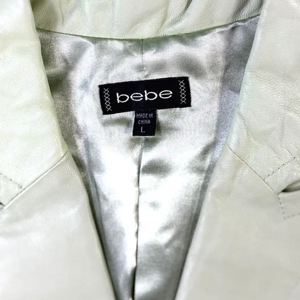 bebe Vintage Y2K Pastel Green Genuine Leather Blazer Jacket Womens L - Image 4