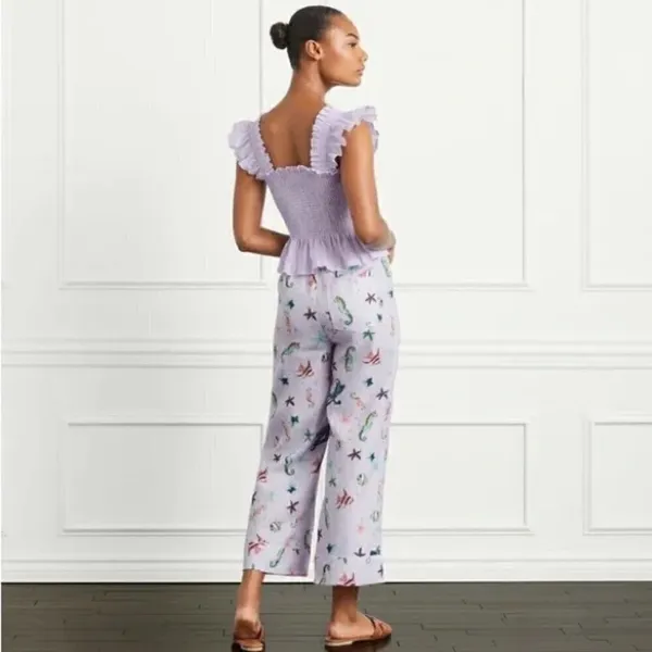 Hill House The Skylar 100% Linen Pants in Sea Creatures Size M NWT - Image 2