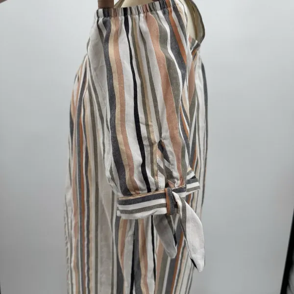 Hint of Blush Striped Cold Shoulder Midi Dress Plus 3X Boho Tie Sleeve Cotton - Image 4