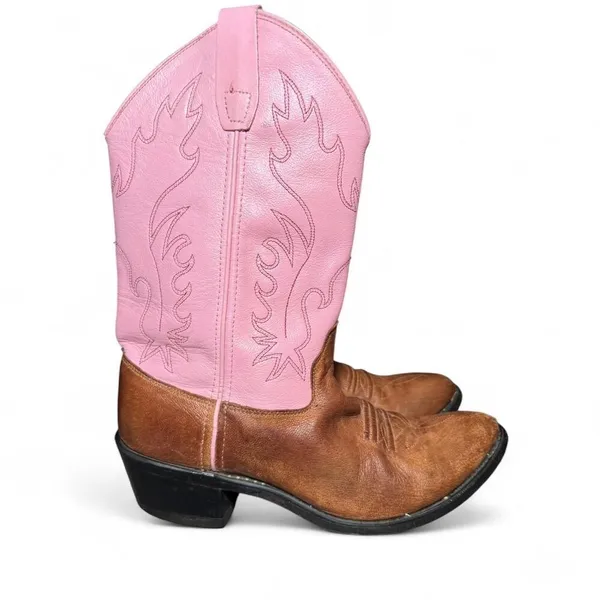 Old West Pink Leather Western Cowboy Boots Women’s Approx 7.5 - Image 2