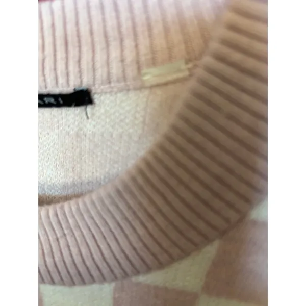Tahari Pink Cream Checkered Crew Neck Long Sleeve Knit Sweater Pullover RN93178 - Image 3