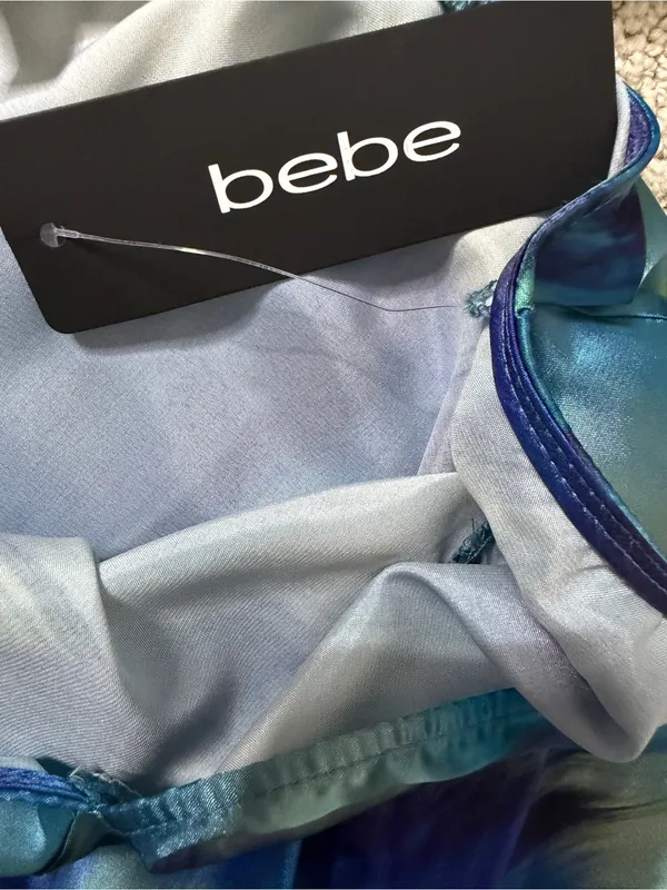 bebe Women's Blue Multi Watercolor V-Neck Maxi Dress Size S NWT Made in USA - Image 3