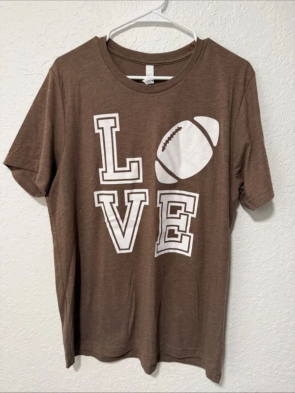 Love Football Brown Graphic T-Shirt Size Large - Image 2