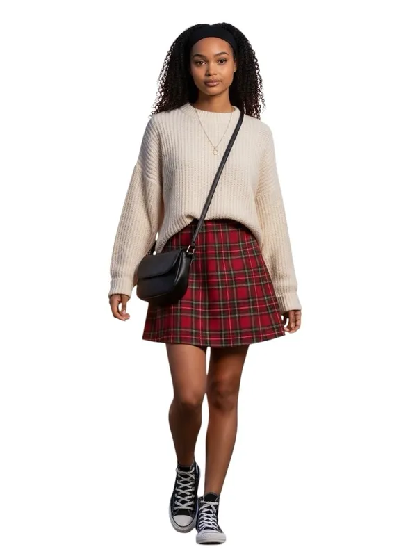 Brandy Melville Red Tartan Plaid Mini Skirt XXS 00 0 Y2K Preppy Coquette Rare - Image 2