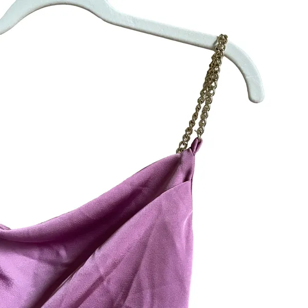Astr Trista Satin Chain Link Strap Mini Dress Pink Size XS Barbie Party Ruched - Image 4