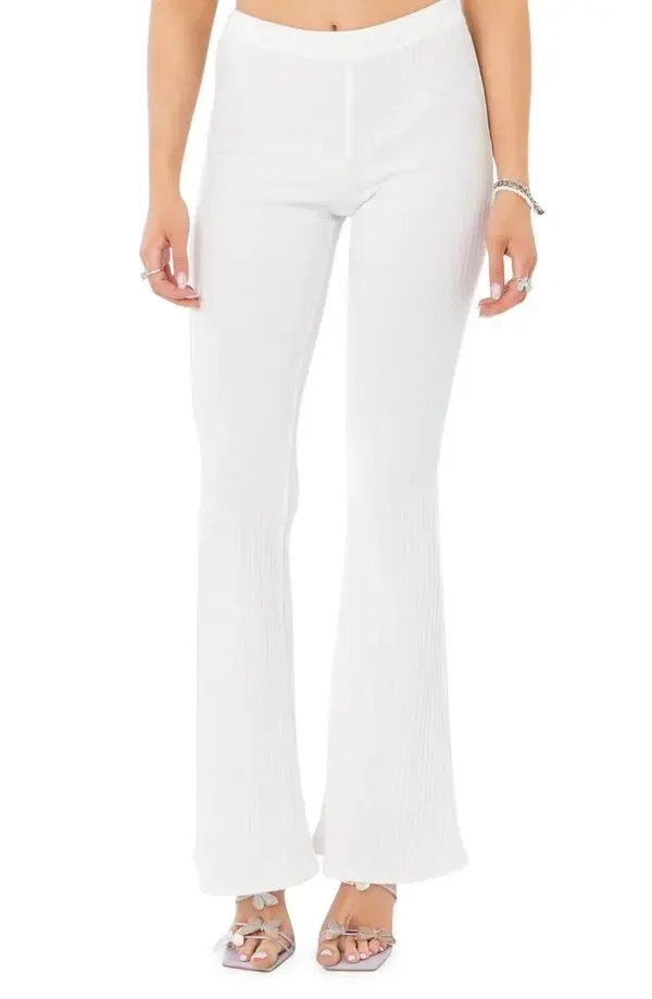 Edikted White Ribbed Flare Pants Small - Image 2