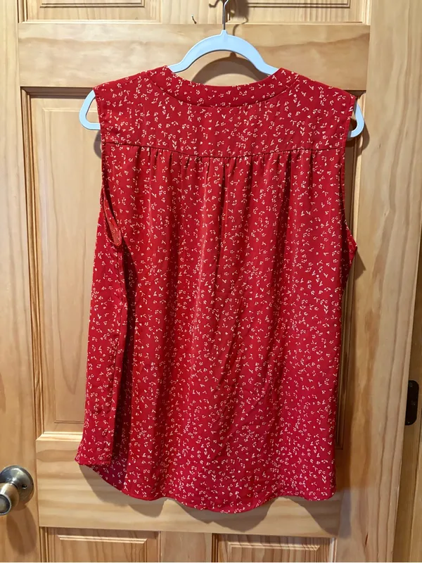 QUEZHU Women's Red Floral Chiffon Sleeveless Blouse size L - Image 2