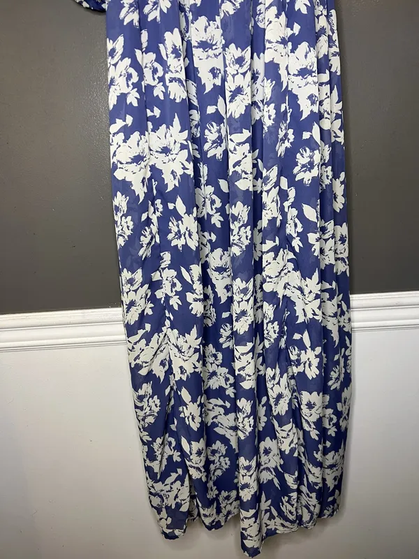Wallflower Dress Womens Large Blue Floral Square Neck Smocked Maxi Sundress - Image 3