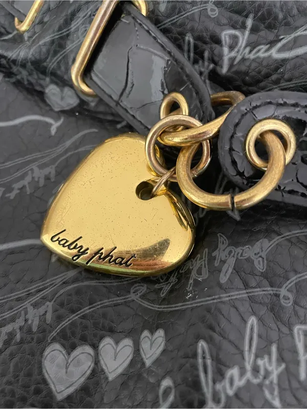 Baby Phat Vintage Y2K Black Shoulder Bag Purse Gold Heart Charm McBling Era - Image 3