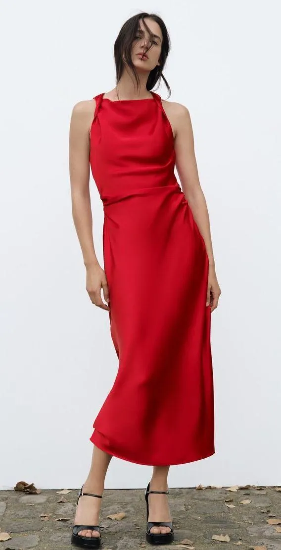 Zara dress Maxi Red satin Lingerie Fitted wedding Party - Image 8