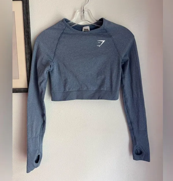 Gymshark Vital Seamless 2.0 Blue Long Sleeve Crop Top - Image 3