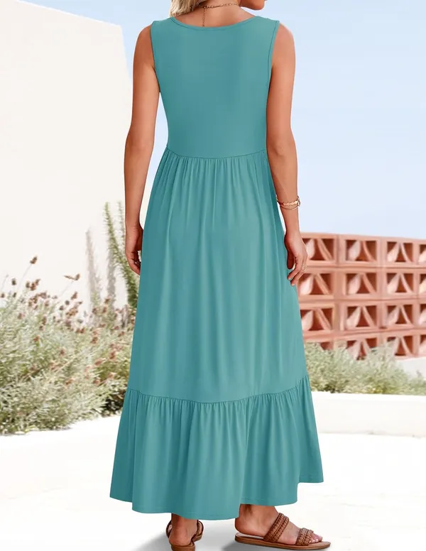 Zesica maxi dress blue sage sleeveless size M sundress with pockets - Image 11