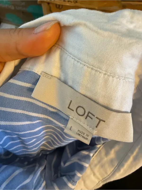 Loft Blue and White Striped Oversized Oxford Shirt - Image 3
