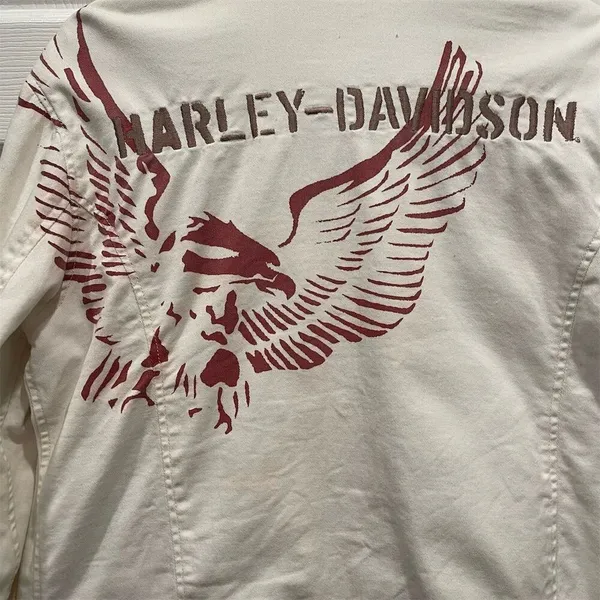 Harley-Davidson Vintage Y2K Women's White Motorcycle Jacket XL Eagle Graphic - Image 3