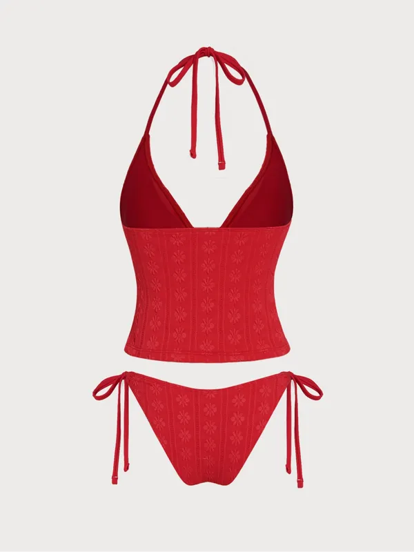 Samiol Red Halter Tankini Top & Tie-Side Bikini Bottoms - Image 5