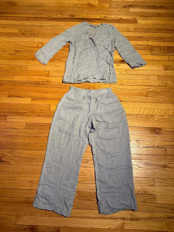 NWOT Zara 100% Linen Kimono Co Ord Matching Set Flowing Trousers wrap top gauze sz M - Image 5