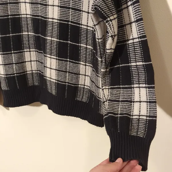 Lauren Ralph Lauren Sz Large Black White Plaid High Mock Neck Pullover Sweater - Image 5