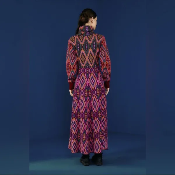 Farm Rio Tapestry Scarf Sweater‎ Maxi Dress Knit Pink Multi Small NWT - Image 12