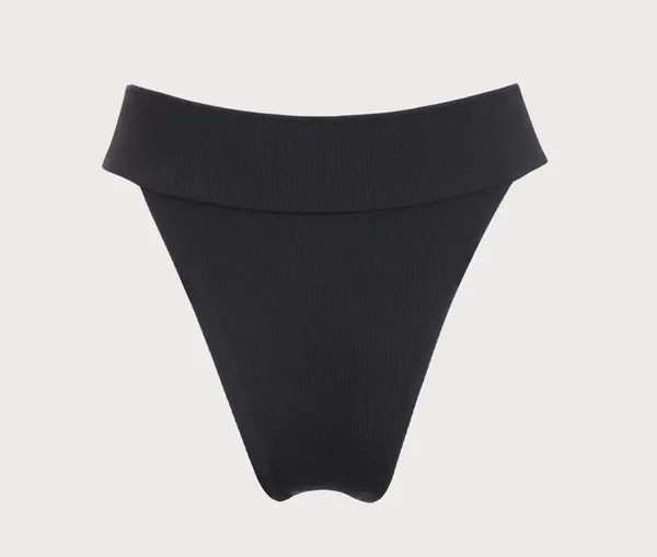 Berlook Black Ribbed High Cut Wide Waistband Bikini Bottom ONLY 02 - Image 6