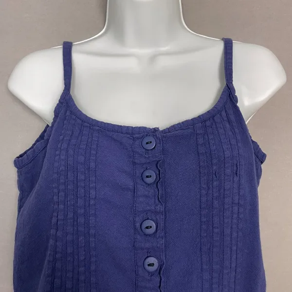 Manta Tank Top Pin Tuck‎ Button-Up Size Medium Women Indigo Blue Sleeveless Boho - Image 9