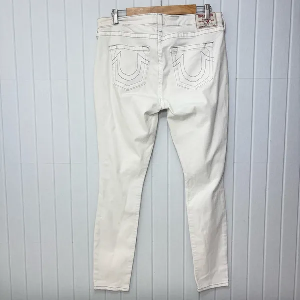 True Religion Curvy Skinny White Distressed Crystal Jeans Size‎ 34 - Image 3