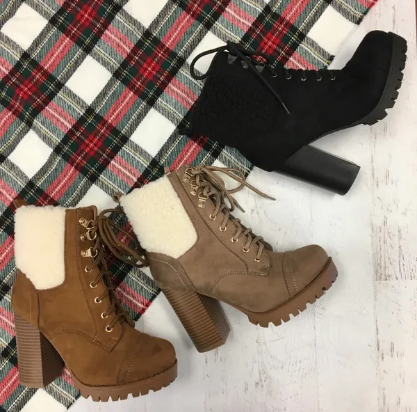Top Moda Tan Fleece lug Sole ankle Bootie - Image 5