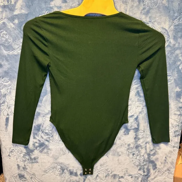 1927 |‎ Old Navy Ribbed Square Neck Long Sleeve Bodysuit Green Women Large - Image 2