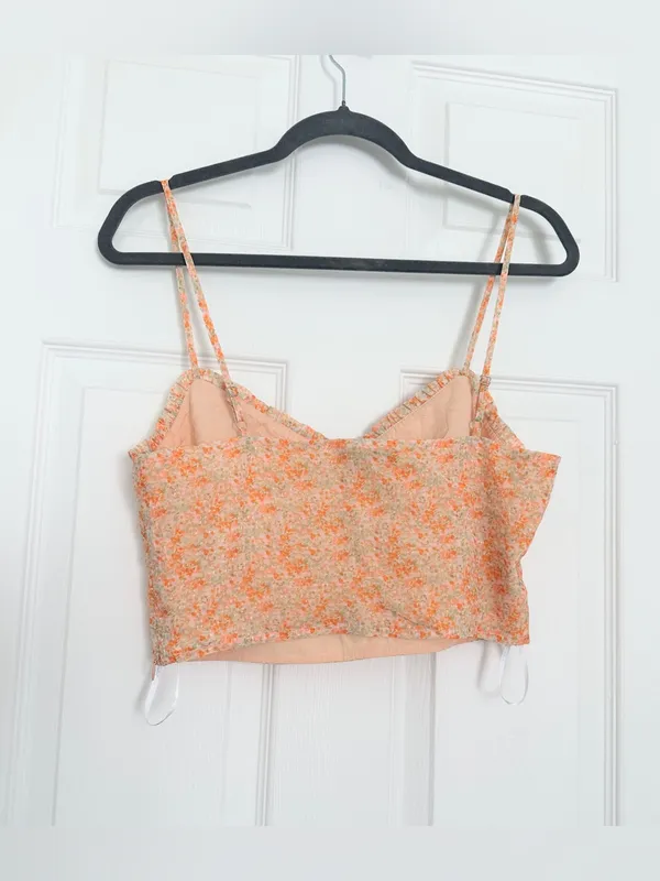 NWT Lulus Ruche Toward Spring V-Neck Cropped Cami Tank - Orange/Floral - M - Image 8