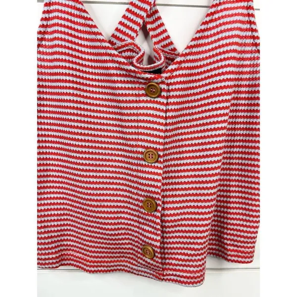 Lumiere Red Blue Striped Cross-Back Button-Front Tank Top Size M Cropped - Image 4