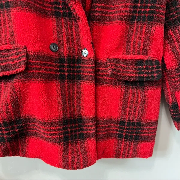 Stoosh Peacoat Jacket Double Breasted in Red and Black Plaid Size L - Image 6