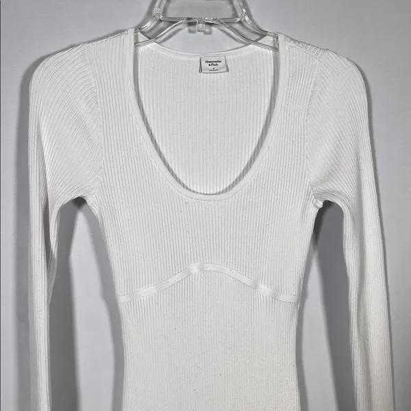 Abercrombie & Fitch Womens White Corset Knit Mini Dress Small Scoop Neck Ribbed - Image 3