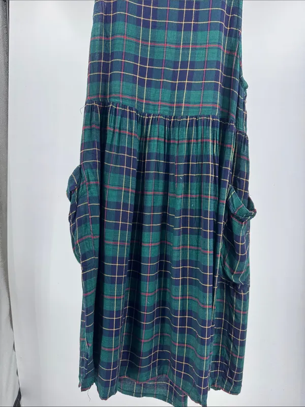 S.Roberts Green and Navy Plaid jumper Midi Dress drop pockets school girl vtg M - Image 10