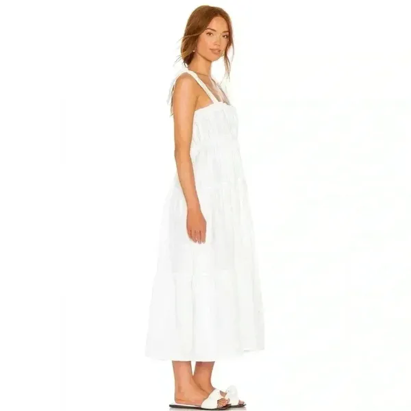 NWT Faithfull the Brand Bellamy Bridal Graduation Linen Midi Dress Plain White - Image 3