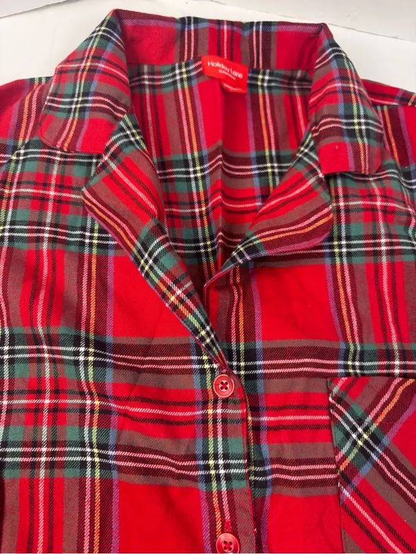 Red Plaid Flannel Pajama Set Size L - Image 2