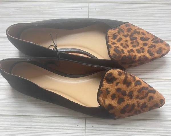 Gap Women’s Black and Animal Print Pointed Toe D’Orsay Ballet Flats Sz 7 - Image 3
