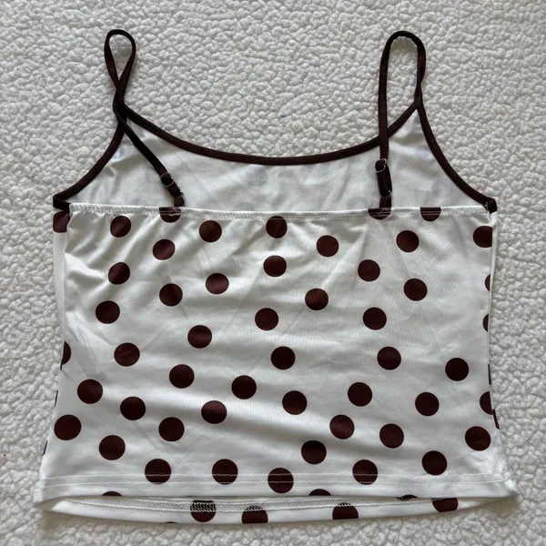 Retro Polka Dot Cami tank Top Brown White Contrast Trim Coquette Y2K Dollete - Image 4