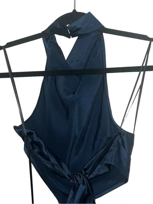 NEW NWT Amanda Uprichard X Revolve Kaye Cutout 100% Silk Mini Dress In Ink Navy - Image 8