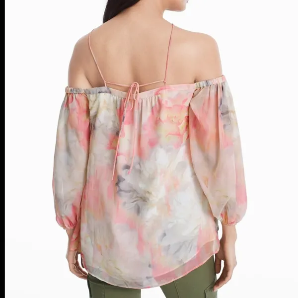 White House | Black Market Watercolor Print Cold Shoulder blouse sz medium - Image 3