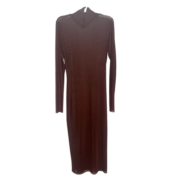 Fore Brown Mesh Sheer Long Sleeve Mock Neck 2 Piece Dress M Layered - Image 4