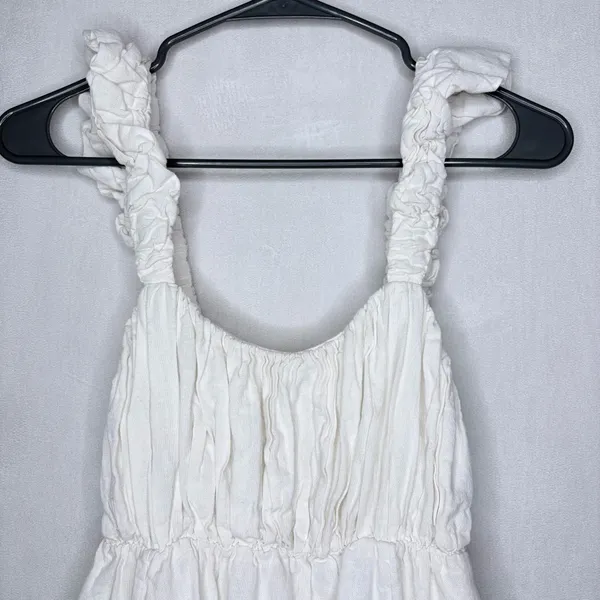 Abercrombie & Fitch White Smocked Ruffle Strap Linen Blend Mini Dress - Image 6