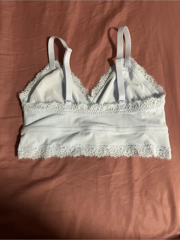 aerie Light Blue Lace-Trim Ribbed Bralette Size XL - Image 2