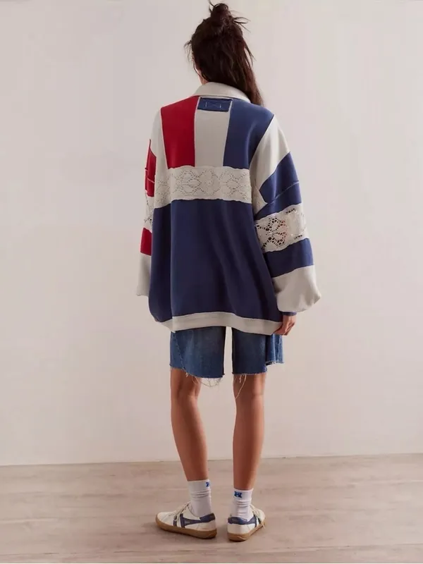 🆕 Free People X We The Free | American Dream Polo Pullover | Sz: L - Image 2