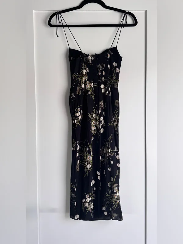 Reformation Kourtney Veuve Floral Midi Dress Black Petite 4P Tie Strap Slit - Image 6