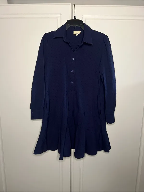 Tuckernuck Callahan Navy Swiss Dot Shirt Dress - Image 3