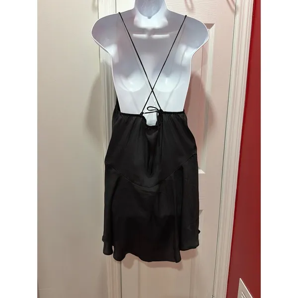 NWOT Free People Intimately Slip Dress Womens Black Satin Strappy Ruffle Small - Image 3