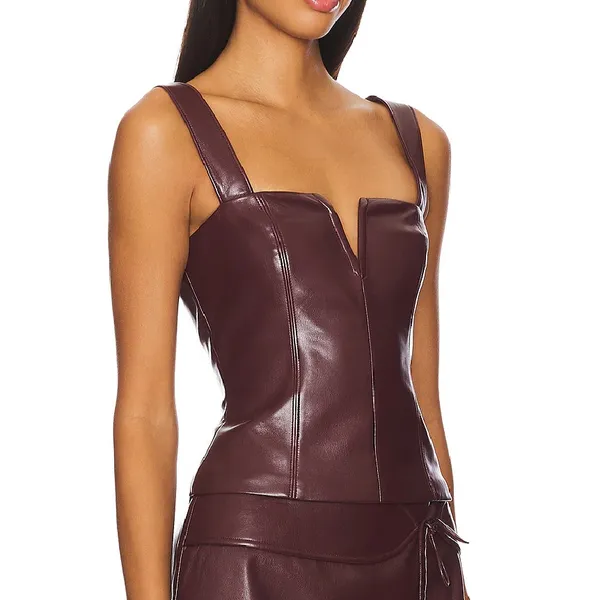 Amanda Uprichard Nia Top Faux Leather Lined Back Zipper Closure V-Wire Small - Image 13