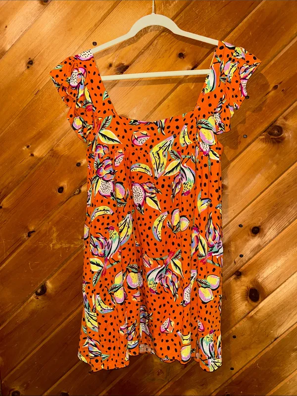 Anthropologie Kourt Aria linen blend tropical fruit babydoll mini dress - Image 6